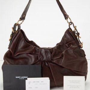 YSL Saint Laurent Brown Leather Bow Satchel Bag
